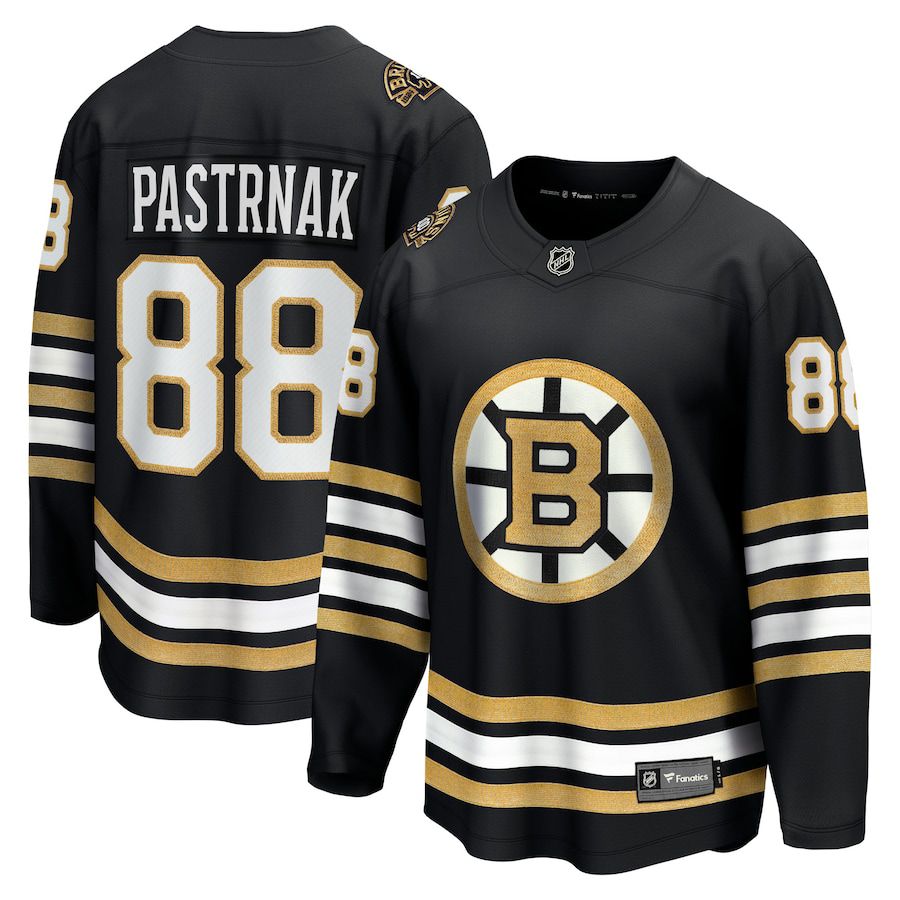 Men Boston Bruins 88 David Pastrnak Fanatics Branded Black 100th Anniversary Premier Breakaway Player NHL Jersey